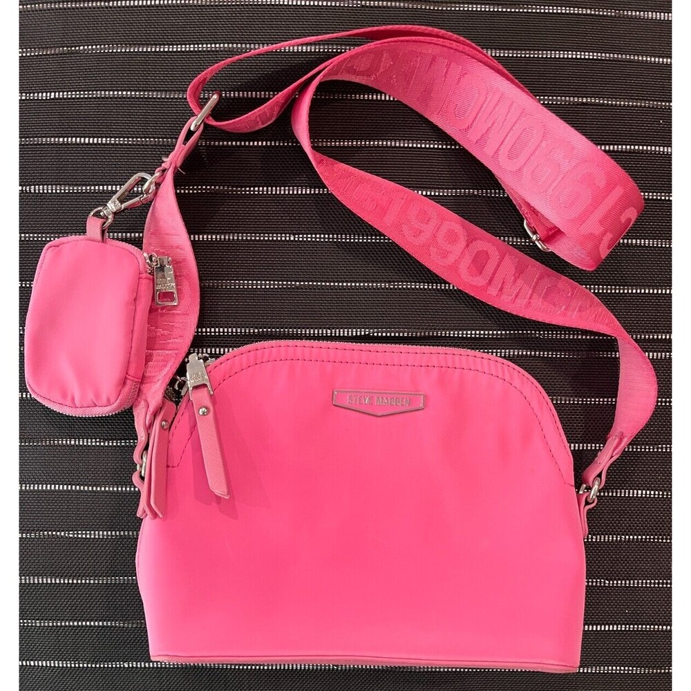Pink STEVE MADDEN Nylon BMAGIENY CROSSBODY BAG NYLON PURSE with AIR POD CASE